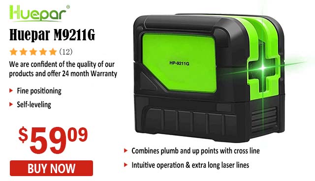 Huepar M9211G - DIY Laser Level Cross Line 2 Dots Vertical Horizontal Self Leveling