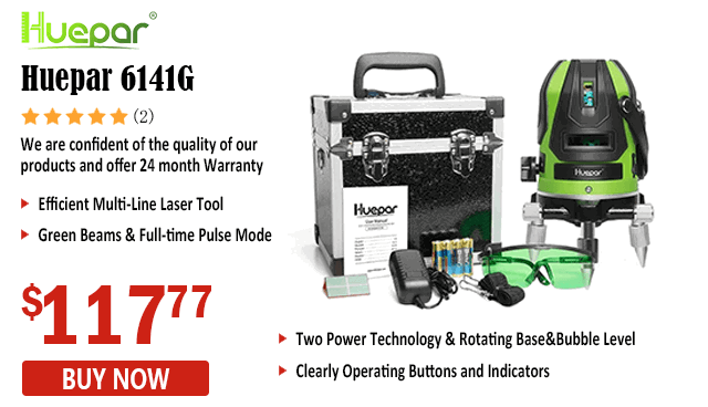 Huepar 6141G - Alignment Self leveling Laser Level Tool 360 Degree Rotating Base Hard Carrying Case