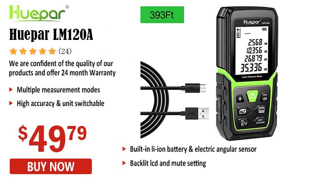 Huepar LM120A - Laser Distance Meter High Accuracy Multi Measurement Modes Range Finder