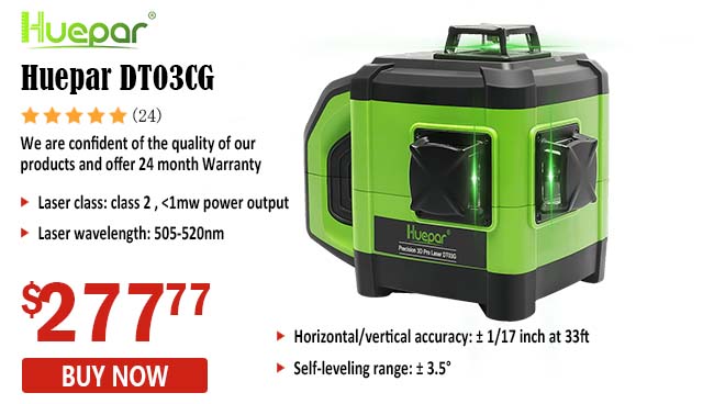Huepar DT03CG - Electronic Self Leveling 3D Green Beam Laser Level