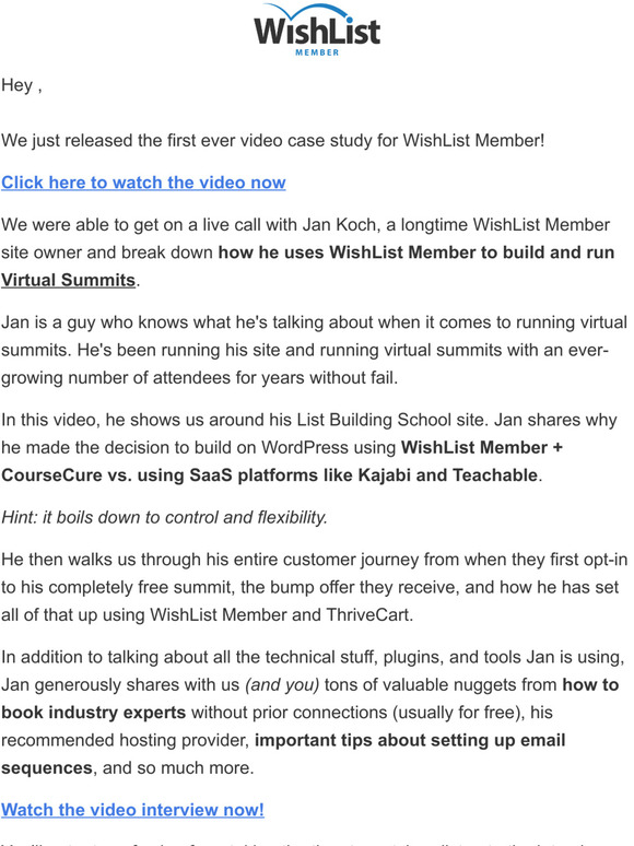 Video Interview with Jan Koch - How I Run a Virtual Summit with WishList Member