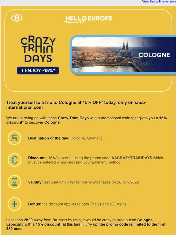 Say JA to Cologne at 15% OFF. Book now!
