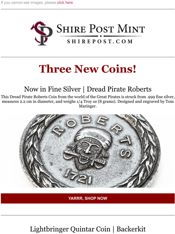 Dread Pirate Roberts Coin - Historical Fiction, Shire Post Mint