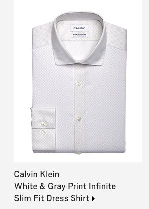 Calvin Klein White & Gray Print Infinite Slim Fit Dress Shirt