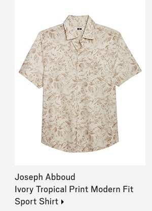 Joseph Abboud Ivory Tropical Print Modern Fit Short Sleeve Sport Shirt