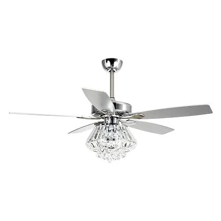 52''Modern Crystal Ceiling Fan (5 Blades, Chrome)