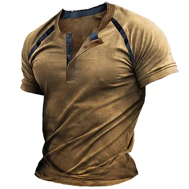 Men's Henley Shirt T shirt Tee 3D Print Graphic Patterned Color Block Henley Street Casual Button-Down Print Short Sleeve Tops Basic Fashion Classic Comfortable Green Blue Purple / Summer / Sports