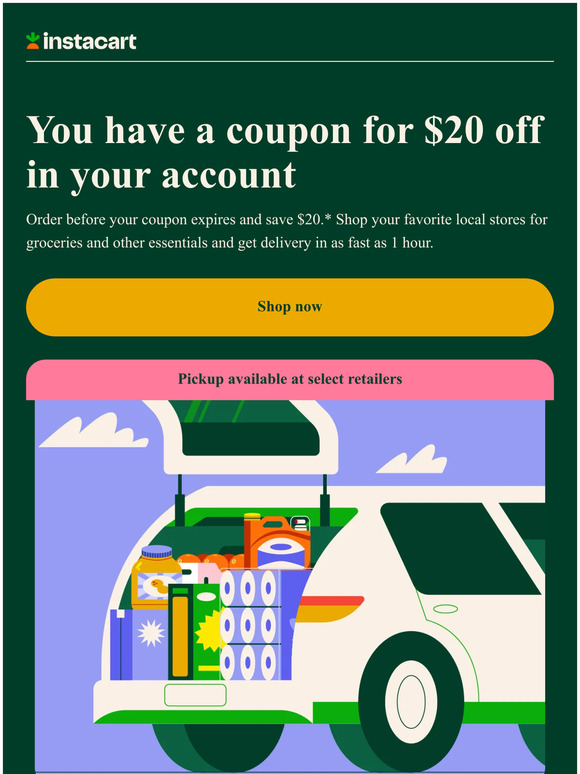 Instacart, Inc.: Don't forget to use your $20 off coupon | Milled