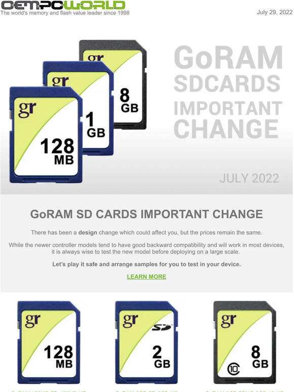 GoRAM SD cards, Important change