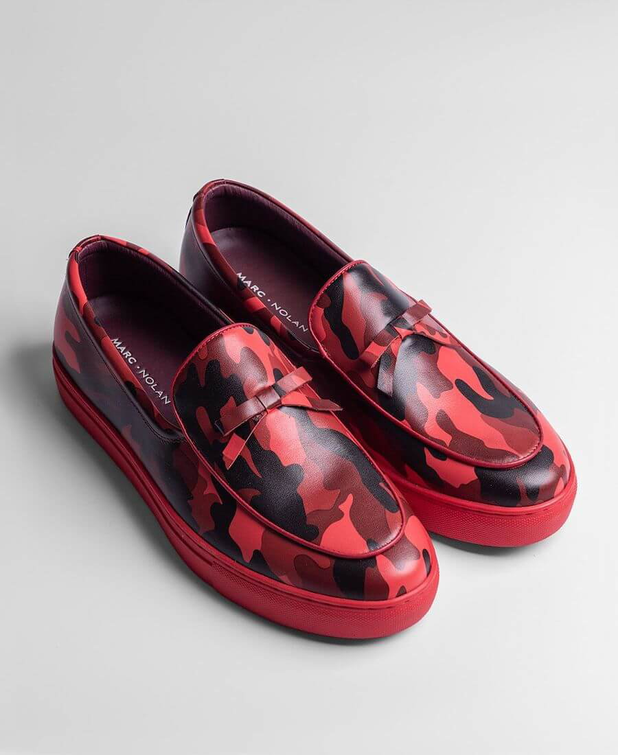 Marc Nolan: NEW Red Camo Leather Loafers
