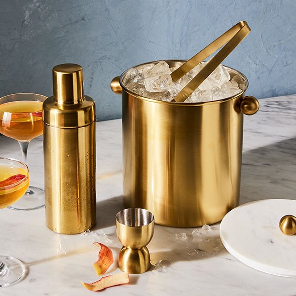 Simple Brass Cocktail Shaker & Bar Set