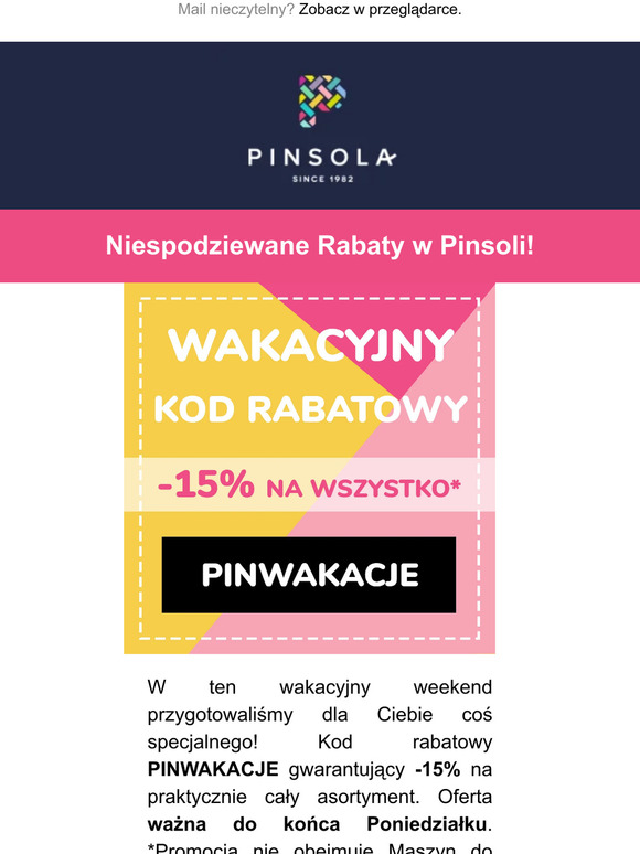 Specjalny kod rabaty od Pinsoli!