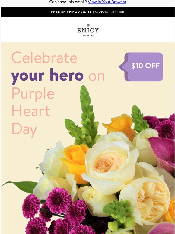 $10 off Purple Heart 💜 Day Bouquets