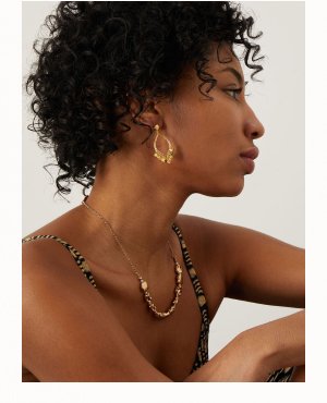 Gold-plated tassel oval earrings