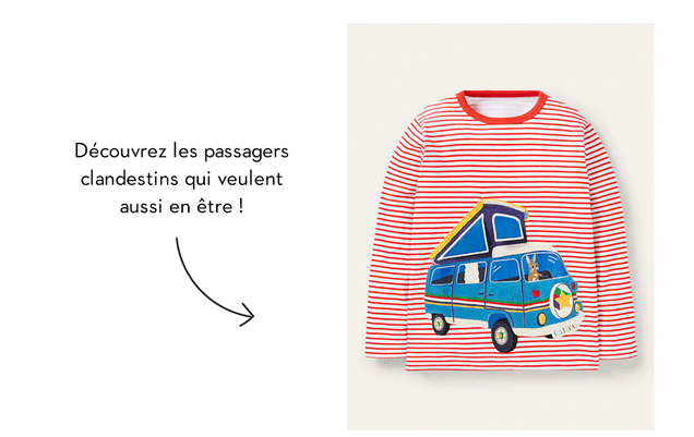 T-shirt véhicule avec rabat à soulever - Campeur rouge fraise/ivoire