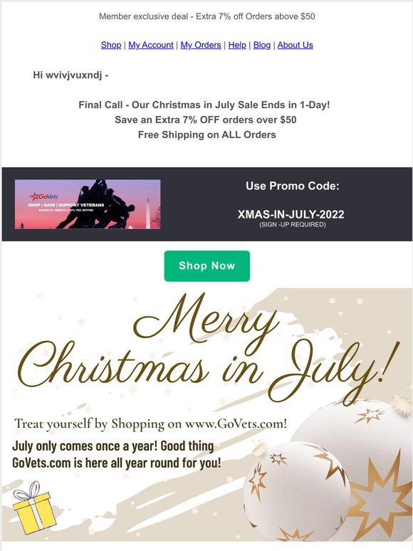 Final Hours - Xmas-in-July - 7% off Promo Code + 100% Free Shipping!