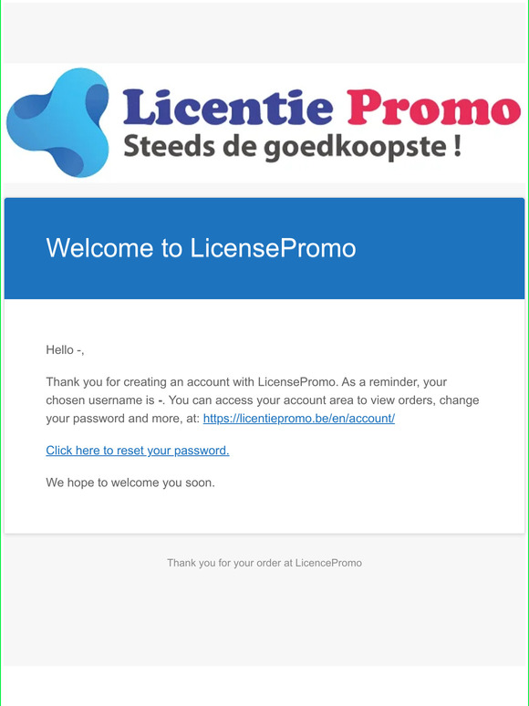 Your account on LicencePromo has been created
