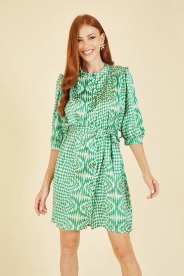Yumi Green Geo Print Shirt Dress
