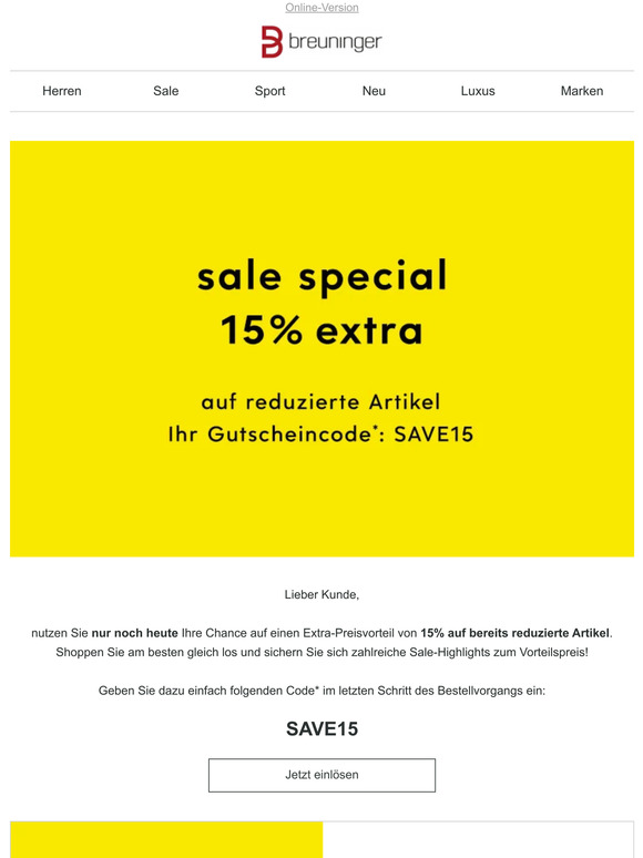 📢 Last call: Nur noch heute 15% extra im Sale