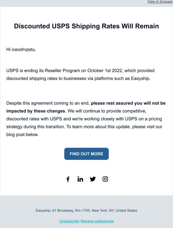 [Update] USPS pricing at Easyship