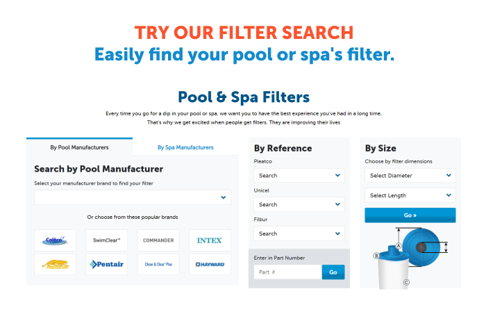 Click to try our filter search and easily find your pool or spa filter.