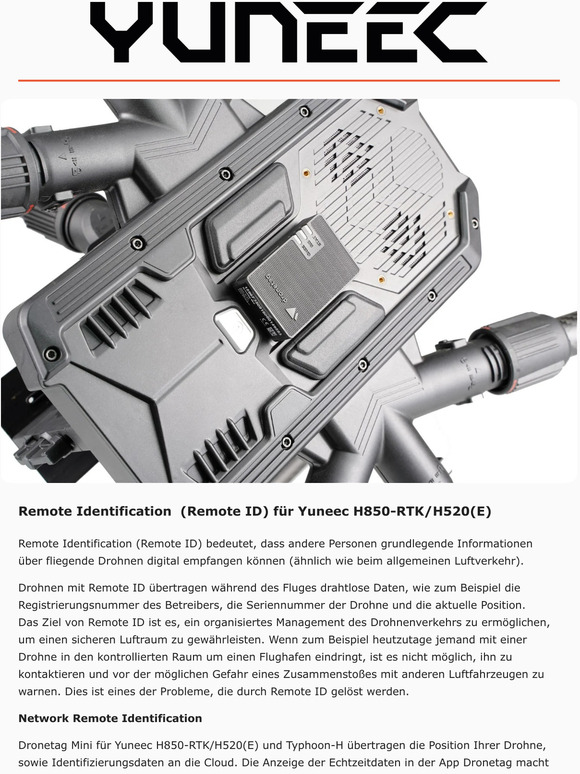 Remote Identification  (Remote ID) für Yuneec H850-RTK/H520(E)
