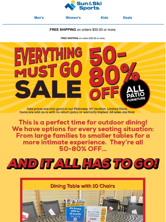 Sun & Ski Sports Patio dining sets you can't miss! Milled