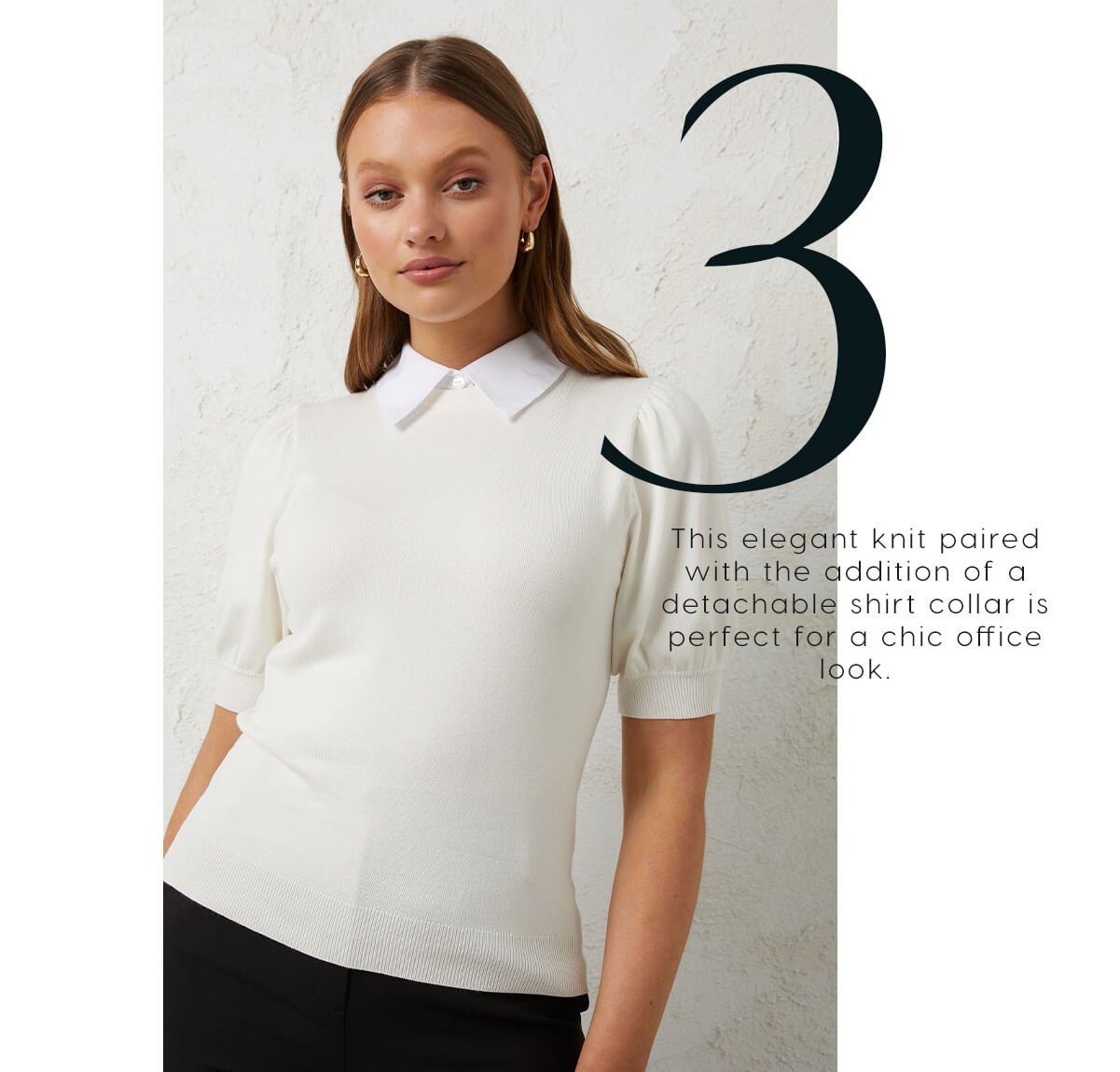 3. This elegant knit paired with the addition of a detachable shirt collar is perfect for a chic office look. 