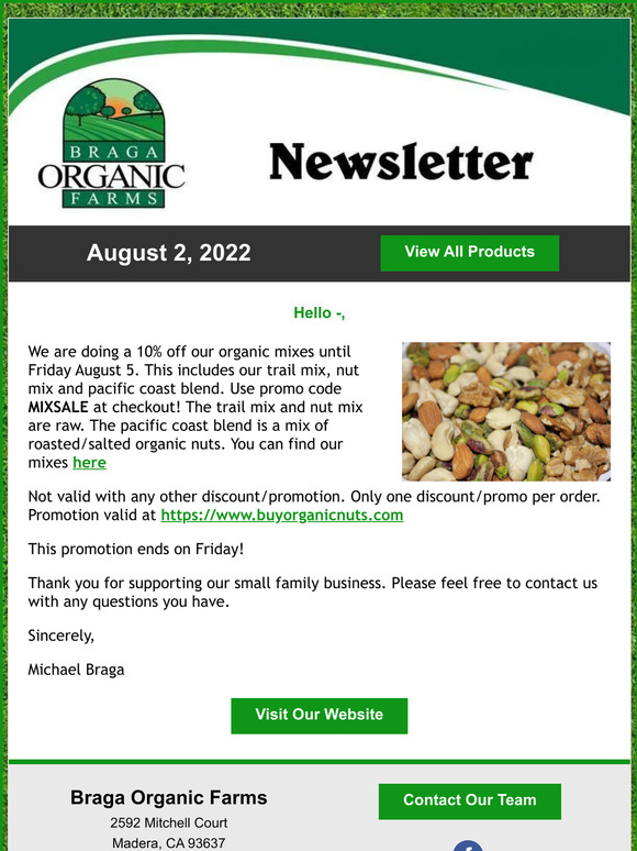 10% off organic mixes until Friday