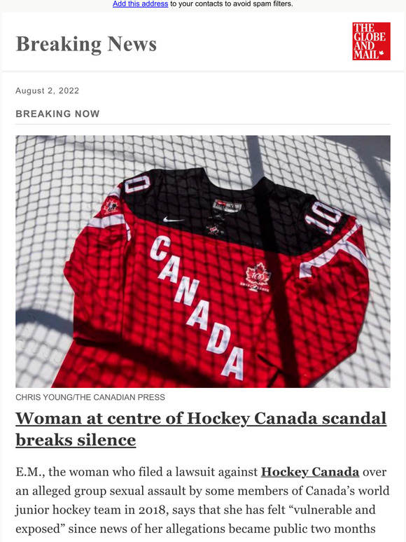 THE GLOBE AND MAIL Breaking News Woman at centre of Hockey Canada