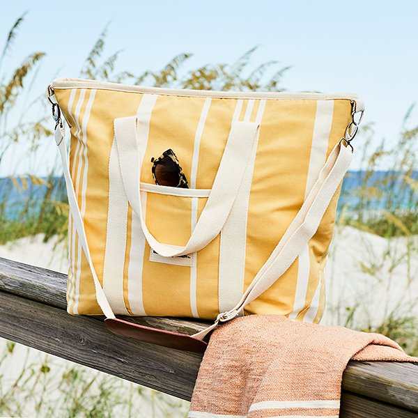 Vintage-Inspired Striped Canvas Cooler Tote Bag