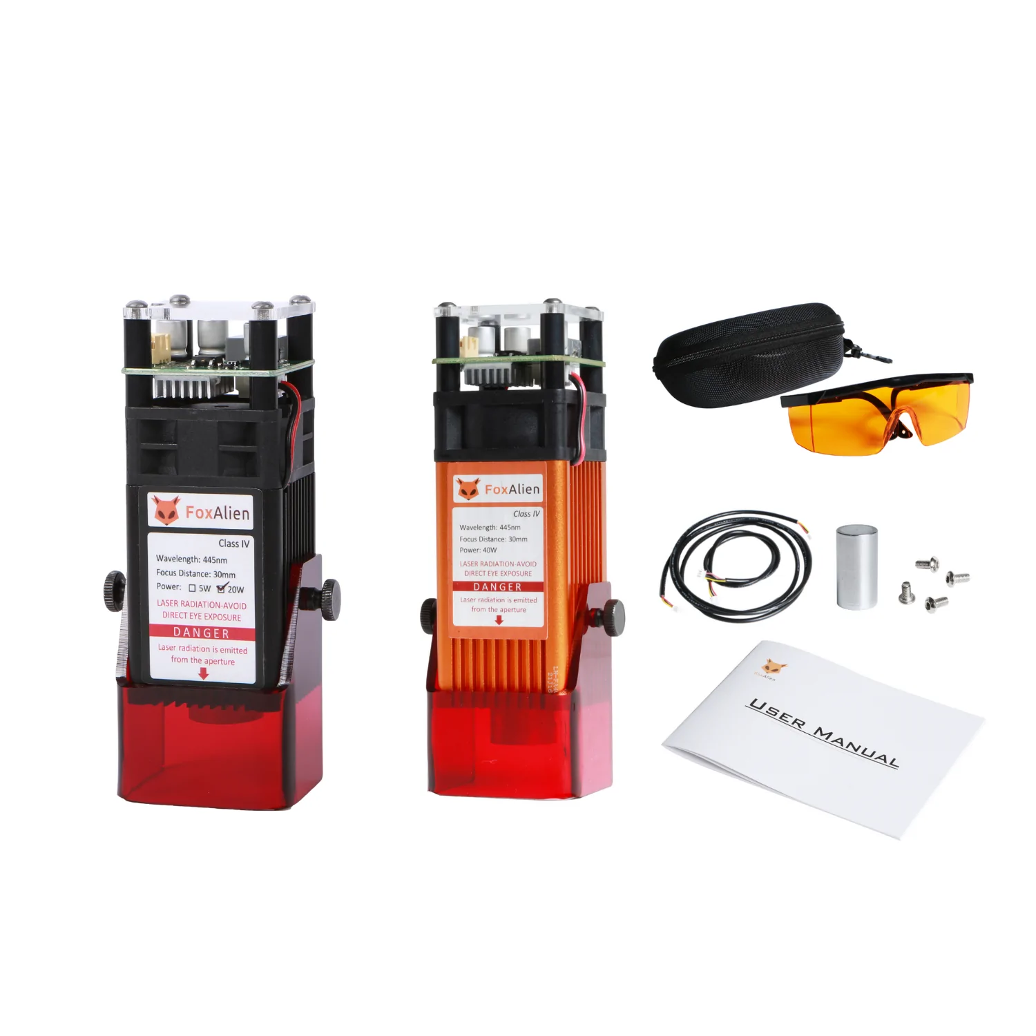 Image of FoxAlien 40W & 20W Fixed Focus Blue Laser Module Bundle Kit | Optical Output 10W & 5W