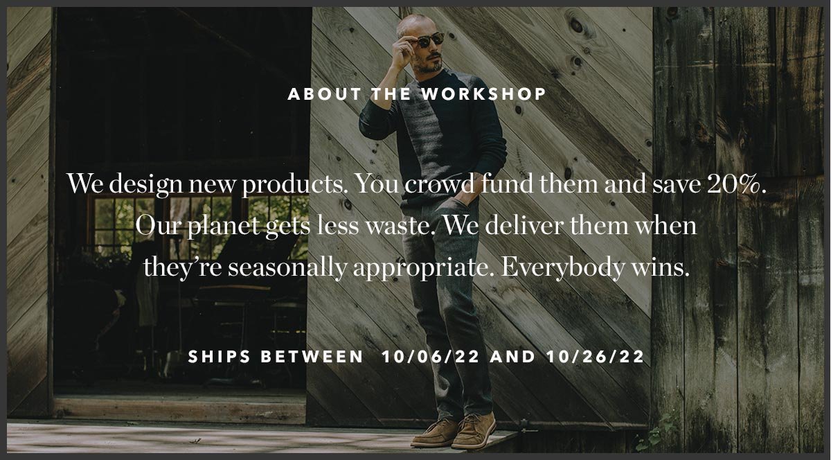 About the Workshop: We design new products, you crowd fund them and save 20%. Everybody wins.