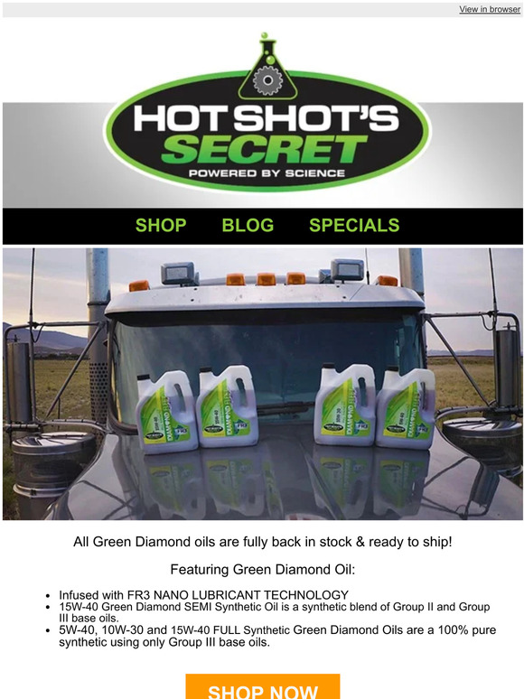 Hot Shot's Secret Engine Oils are Back Milled