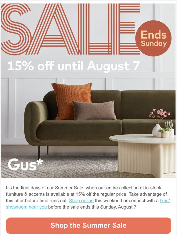 15% off all furniture Ends Sunday