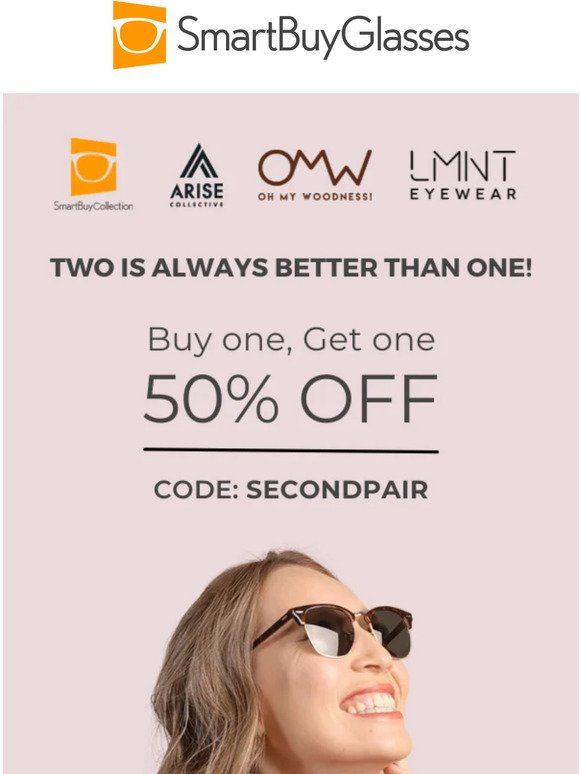 Get a pair & a spare with 50% off