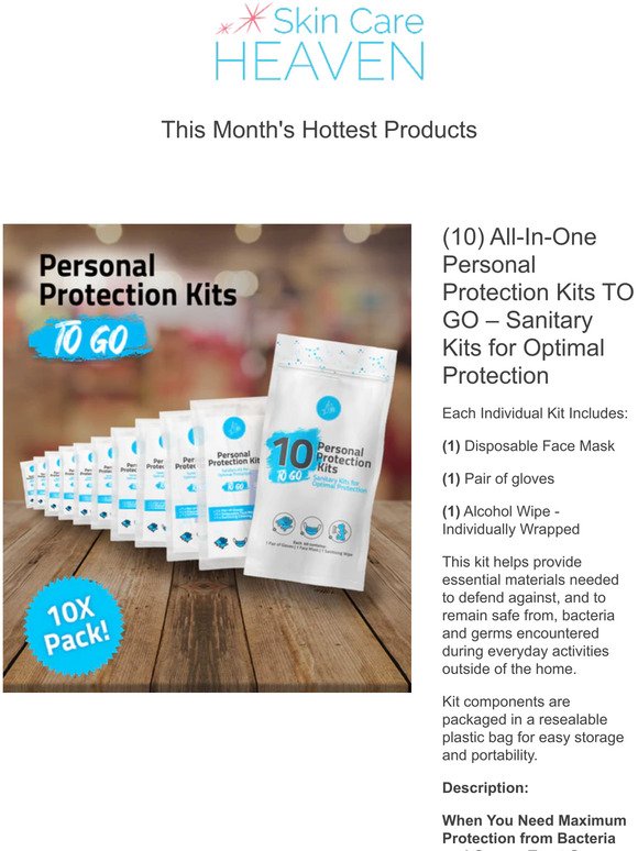 We think you'll love: (10) All-In-One Personal Protection Kits TO GO – Sanitary Kits for Optimal Protection and more...