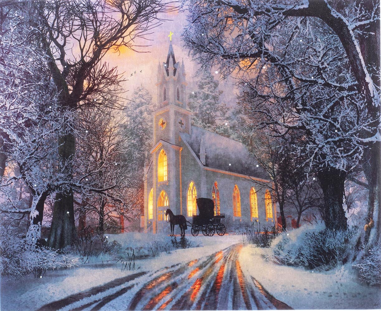 Country Church LED Lighted Canvas Art