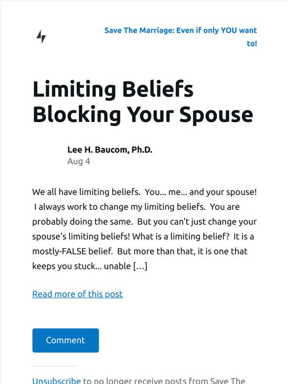 [New post] Limiting Beliefs Blocking Your Spouse