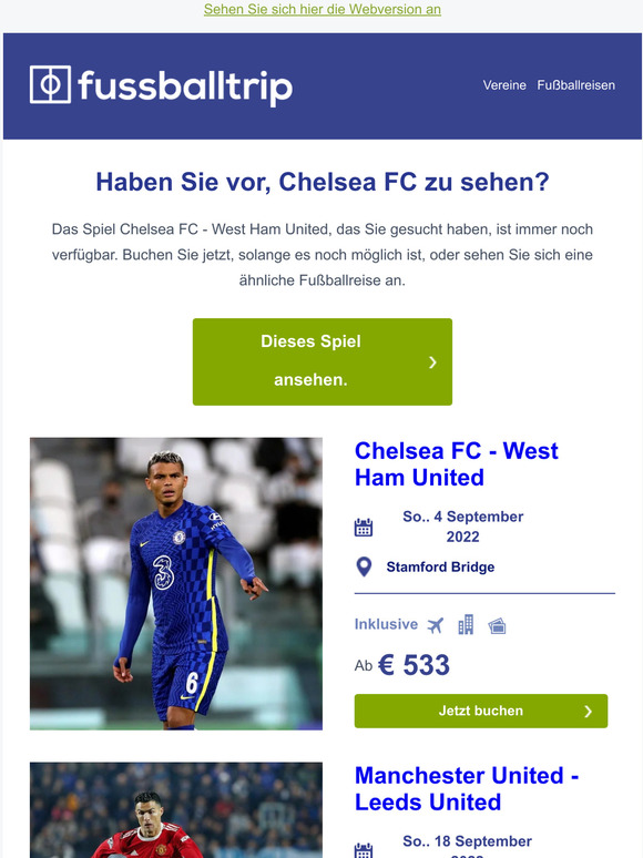 Jetzt immer noch verfügabr: Chelsea FC - West Ham United