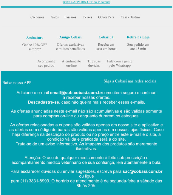 ⏰ Liga o alarme pra não perder os descontos da madrugada Cobasi 🌙