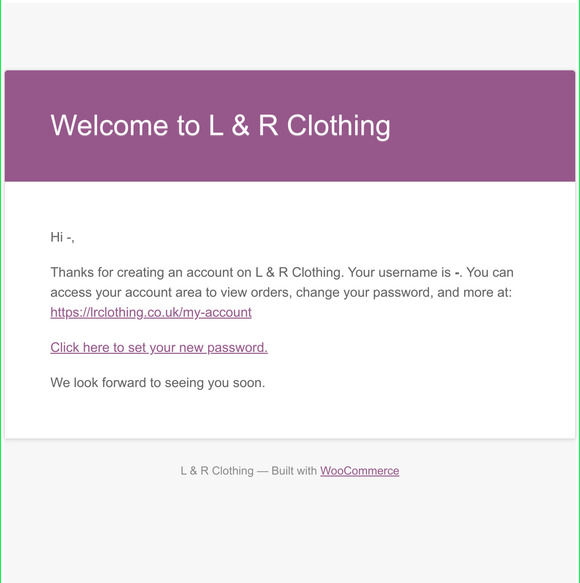 Your L & R Clothing account has been created!