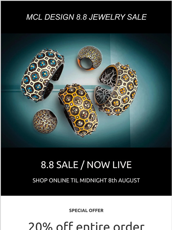 8.8 Jewelry Sale - 20% off MCL Design Jewelry Online at www.mcldesign.net - until midnight 8.8
