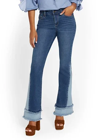 Image of High-Waisted Two-Tone Bootcut Jeans - Light Wash