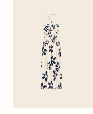 Abstract floral print halter neck dress ivory