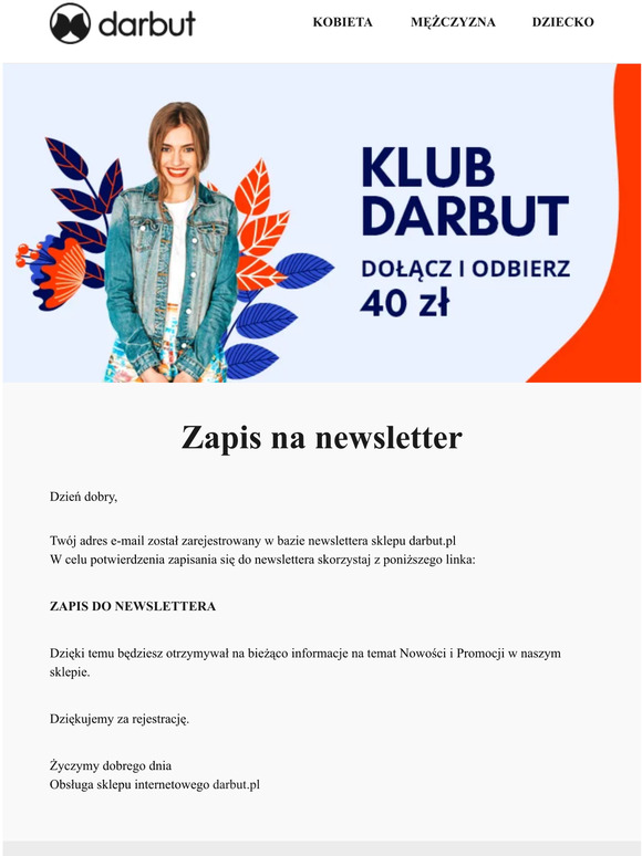 Darbut  - Potwierdź zgłoszenie do newslettera