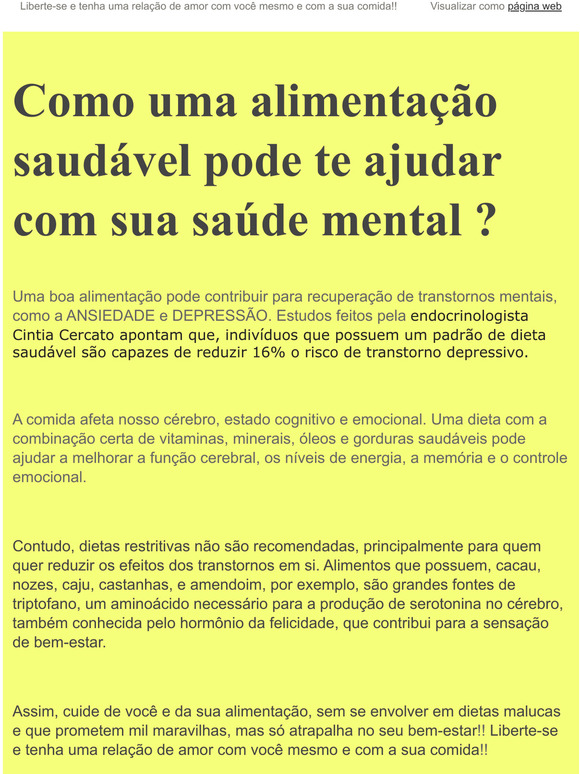 Como uma alimentação saudável pode te ajudar com sua saúde mental ?