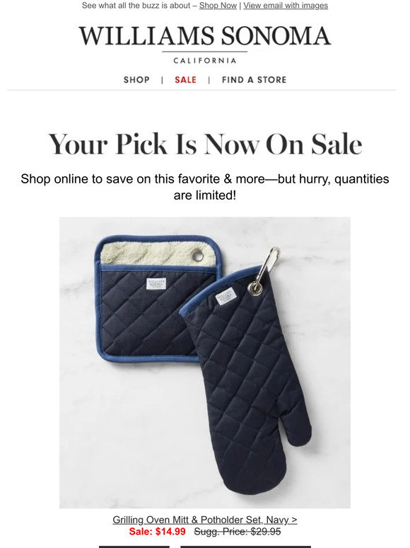 Pottery Barn Good news! Grilling Oven Mitt & Potholder Set is now on