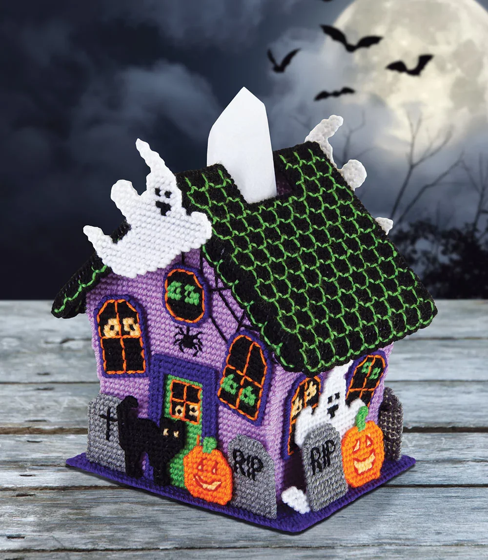 Spooky House Tissue Box Cover Plastic Canvas Kit
