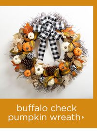 Buffalo Check and Orange Pumpkin Wreath